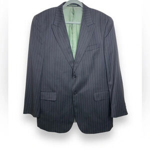 Vintage Massimo Moda Black Green Pinstriped  Rayon Blend Mens Sport Coat Size 44